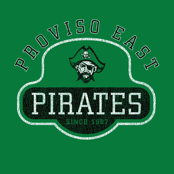 Spirit Shirt for schools and teams with pirate logo on kelly green with white and black