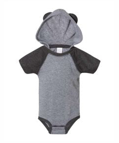 Infant Short Sleeve Raglan Bodysuit with Hood & Ears
