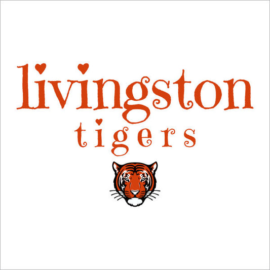 The image features a logo design for Livingston Tigers, consisting of a stylized, orange tiger graphic on a white background, with the school name in orange font above the tiger.